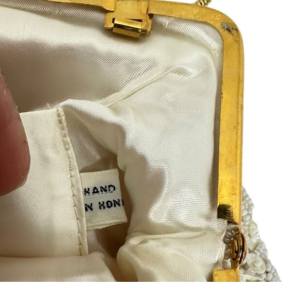 Vintage 60’s Cream Hand Beaded Clutch Purse Evening Bag Bridal Sparkle Hong Kong - Picture 5 of 10